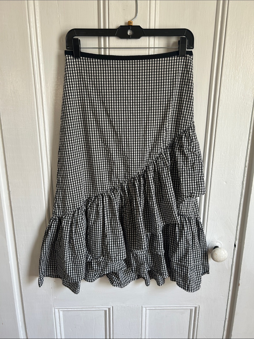 Ann Taylor Black and White Gingham Asymmetrical Ruffle Skirt